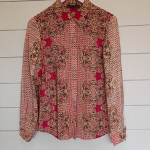 Antonio Melani Silk Button Front Blouse Paisley Floral Y2K